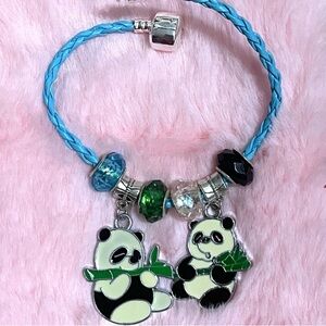 Panda Charm Bracelet with Blue Braided Band